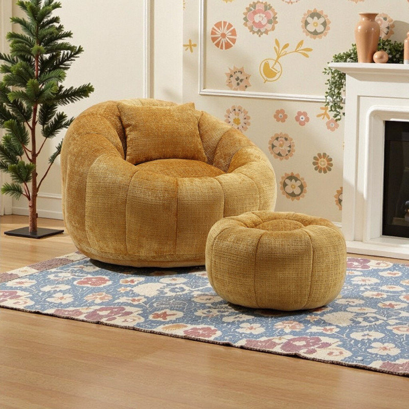 Fauteuil à billes Chenille avec repose-pieds 38,98 po, Jaune