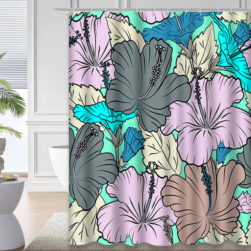 Rideau de douche abstrait à fleurs multicolores bleu abstrait avec 12 crochets, L 72 po x l 84 po