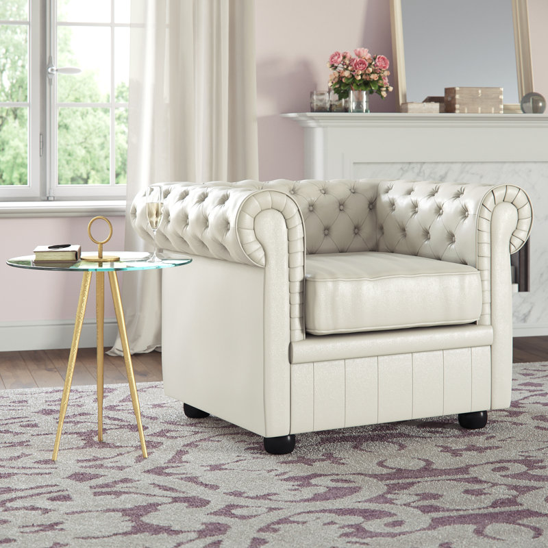 Impriano Faux Leather Chesterfield Chair, Beige Leather Match