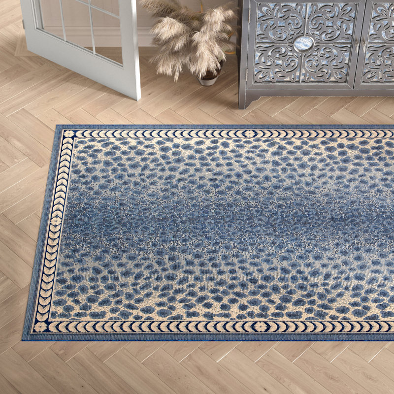 Kasen Animal Print Navy/Beige Indoor / Outdoor Area Indoor/Outdoor Area Rug, Rectangle 9' x 12'