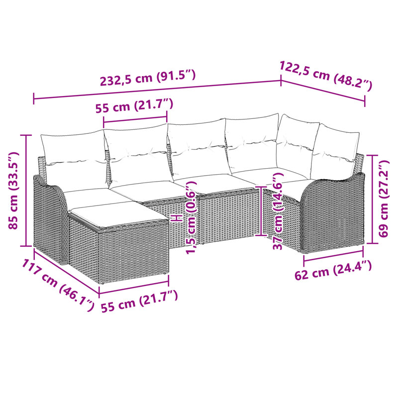 Ensemble de canapé de jardin vidaXL, Structure noire / Coussin bleu