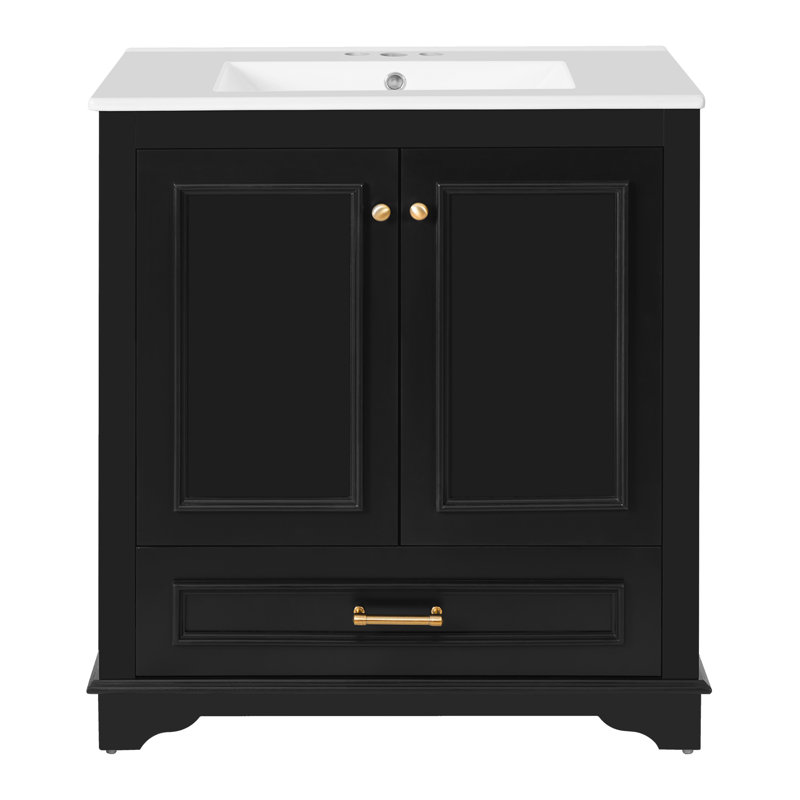 Meuble-lavabo moderne 30 po avec cadre en bois massif Nautica et rangement spacieux, Noir