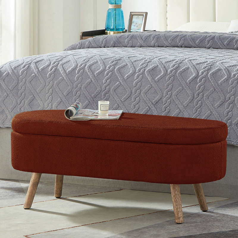 Oval Upholstered Storage Bench, Dusty Yellow