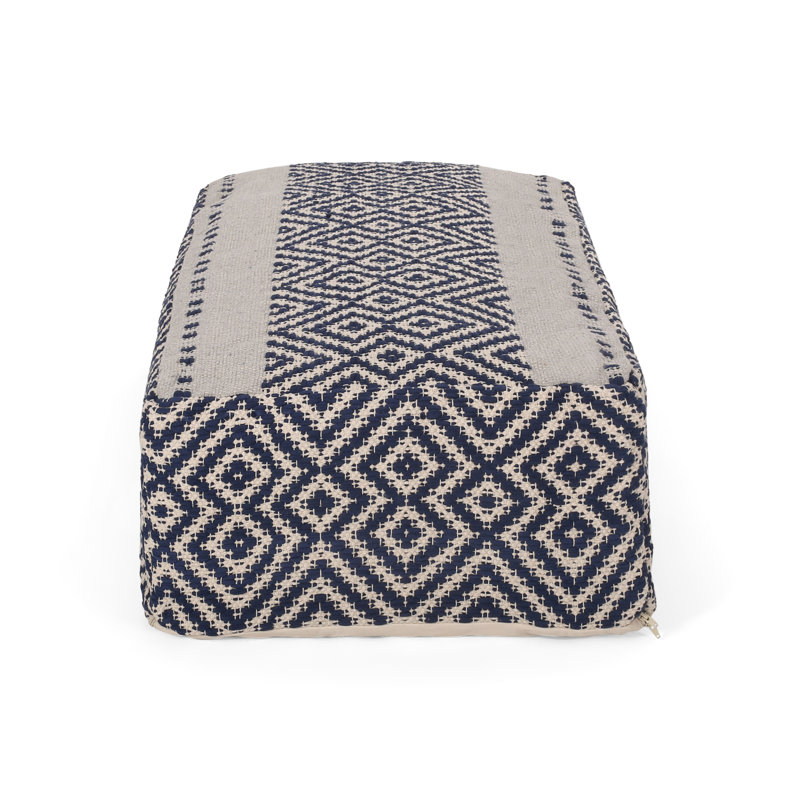Pouf et coussin de sol rectangulaire blanc et bleu, capacité de poids de 200 lb, élément décoratif, 42 po x 24 po x 19 po, nettoyage des taches, genévrier perlé ou accessoire de 200 lb,