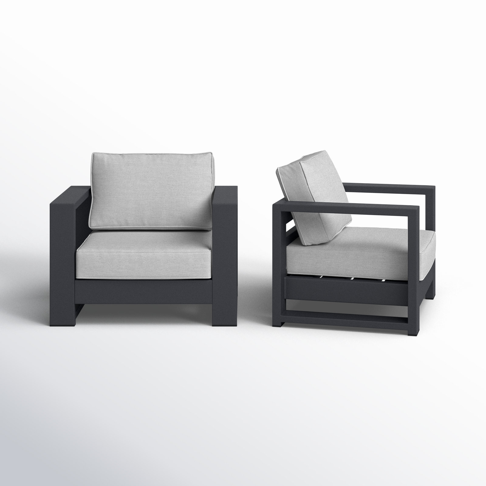 Hoyt 37.40” Outdoor Aluminum Armchair Set (Set of 2), Light Gray, Slate Black