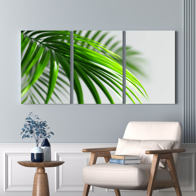Feuille de palmier tropical vert, reproduction d'art sur toile tendue sur toile, ensemble de 3
