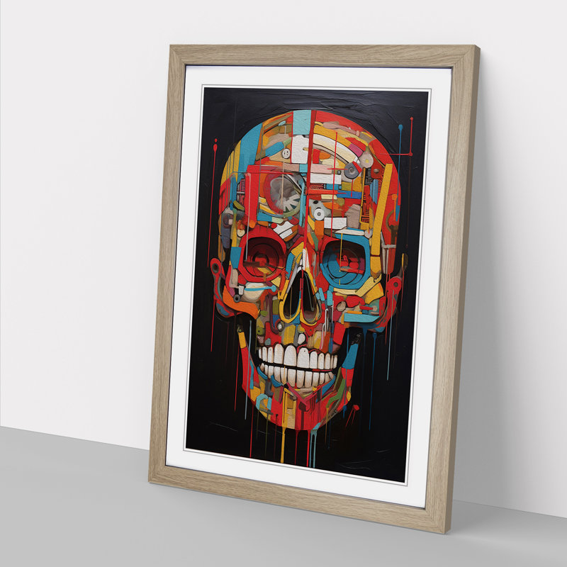 Skull Dadaism Art - Framed Print, 64cm H x 46cm W x 2cm D, Oak Framed