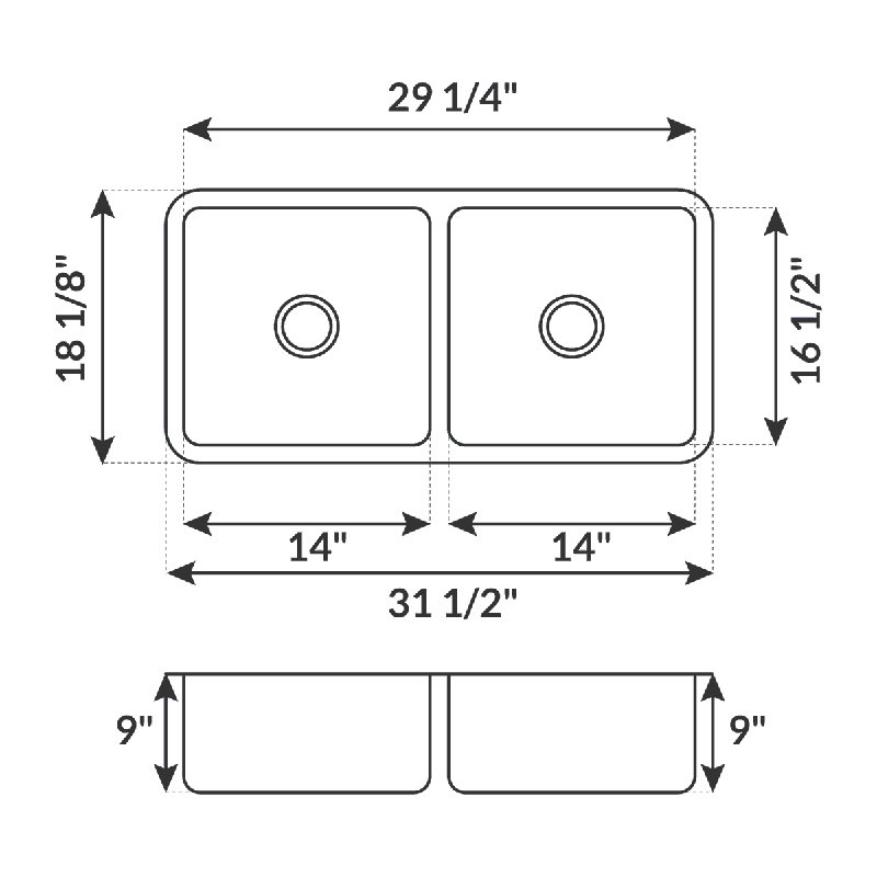 31.5 " L Undermount Double Bowl Stainless Steel Kitchen Sink
