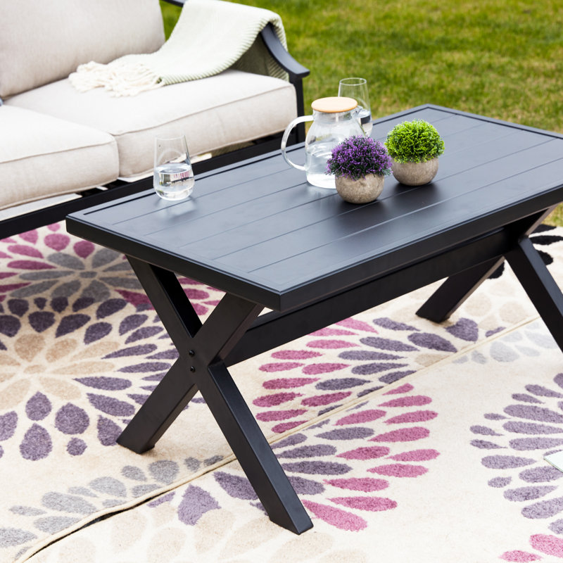 Stradford 2-Person Patio Loveseat and Coffee Table Conversation Set with Beige Cushions, Beige