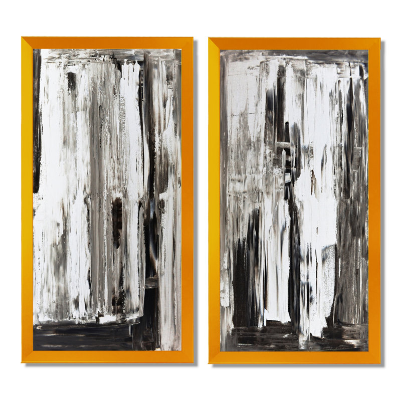 «Brown and Beige Modern Art», ensemble de 2 peintures sur toiles, H 20 po x l 24 po x P 1 po, Cadre photo doré