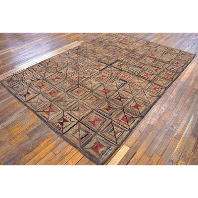 Antique Geometric Pattern American Hooked Area Rug