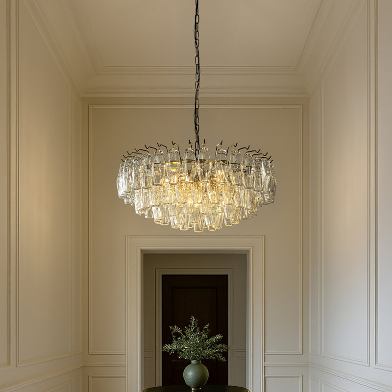  28'' Midcentury Modern Unique/Statement Murano Glass Round Chandeliers 6-light Handblown Glass Pendant Light Fixture Aged Bronze Finish For Dining Room Living Room