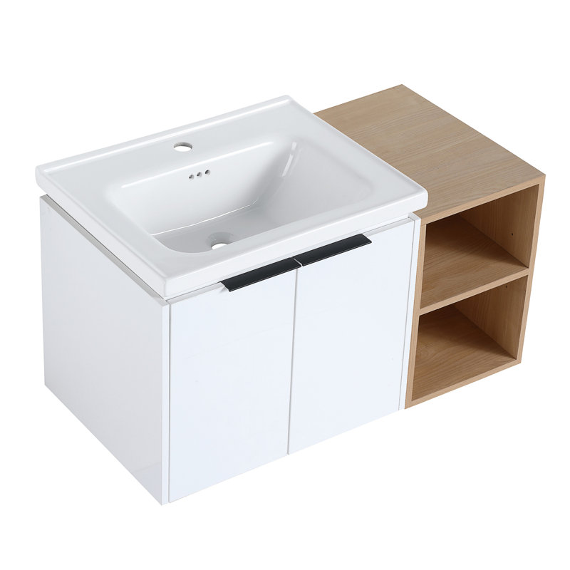 Meuble-lavabo à fermeture en douceur 36 po avec lavabo et petites tablettes de rangement