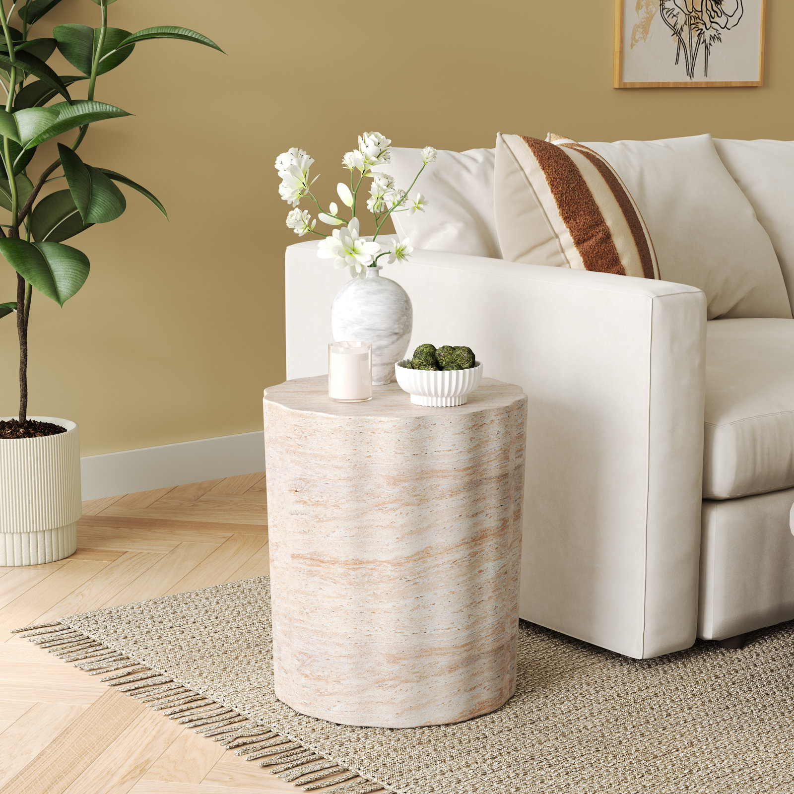 Coda 15.5'' Concrete Outdoor Side Table, Travertine