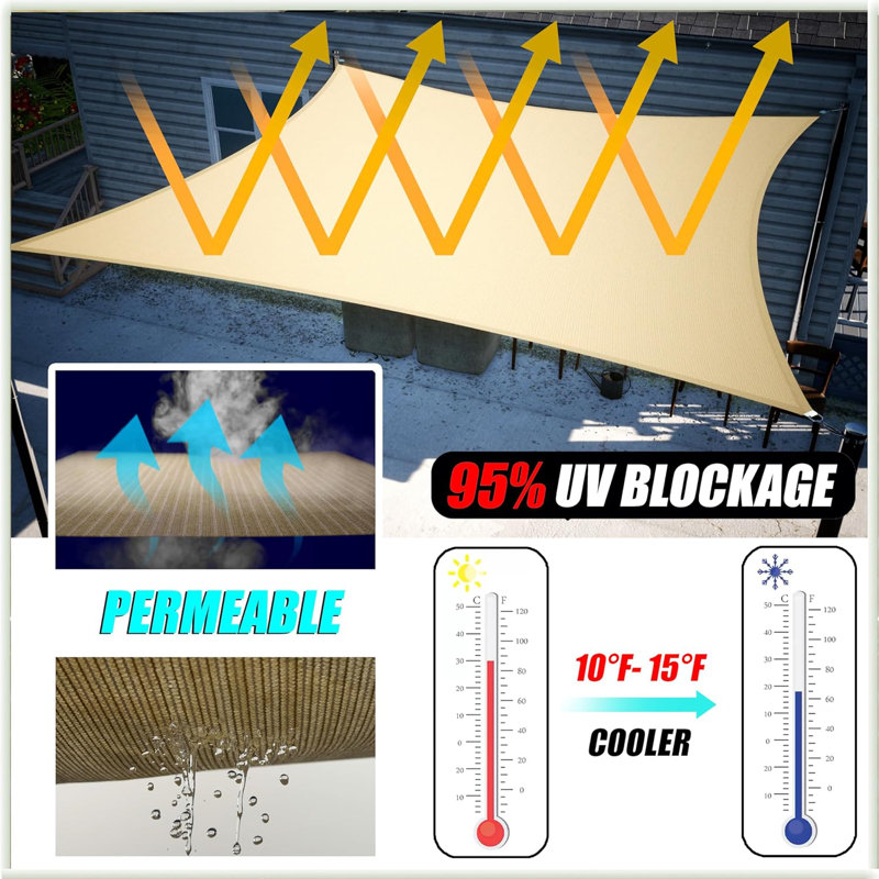 Amgo Triangle Sun Shade Sail with Hardware Kit, 10 ft. x 10 ft., Sand Beige