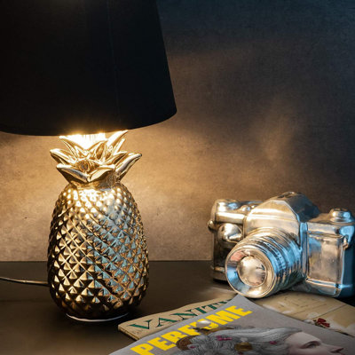 Pineapple Table Lamp With Ceramic Base - Modern Mini Lamp With E12 Candelabra Bulb Socket - Tropical Decor For Home Office Bedroom