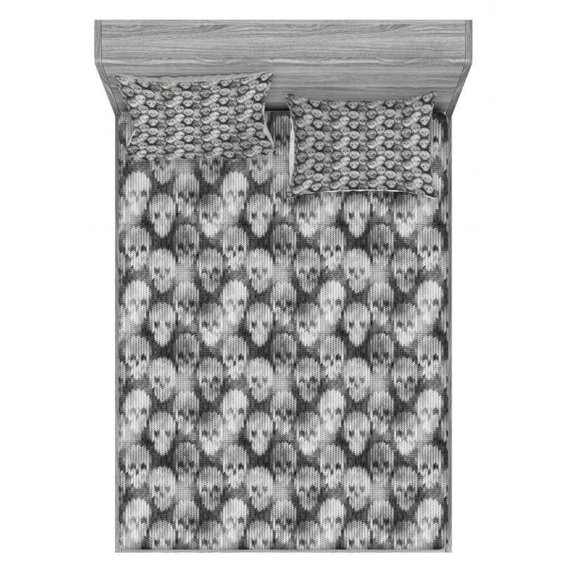 Skull Microfiber Sheet Set, Queen Sheet Set + Fitted Sheet + 2 Pillowcases