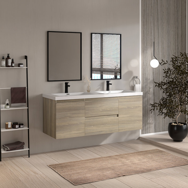 Ensemble de meuble-lavabo mural 59 po avec plateau en résine 59 po, Gris