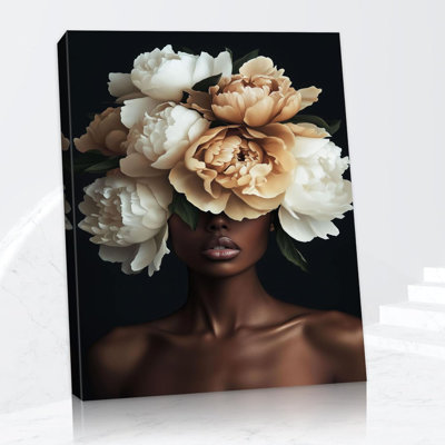 African American Woman Wall Art, Abstract Flower Black Woman Canvas Art Prints For Bedroom Wall Decor, African Women Portrait Floral Painting Framed, Black Girl - Black Wall Art For Women 18X24 Inches