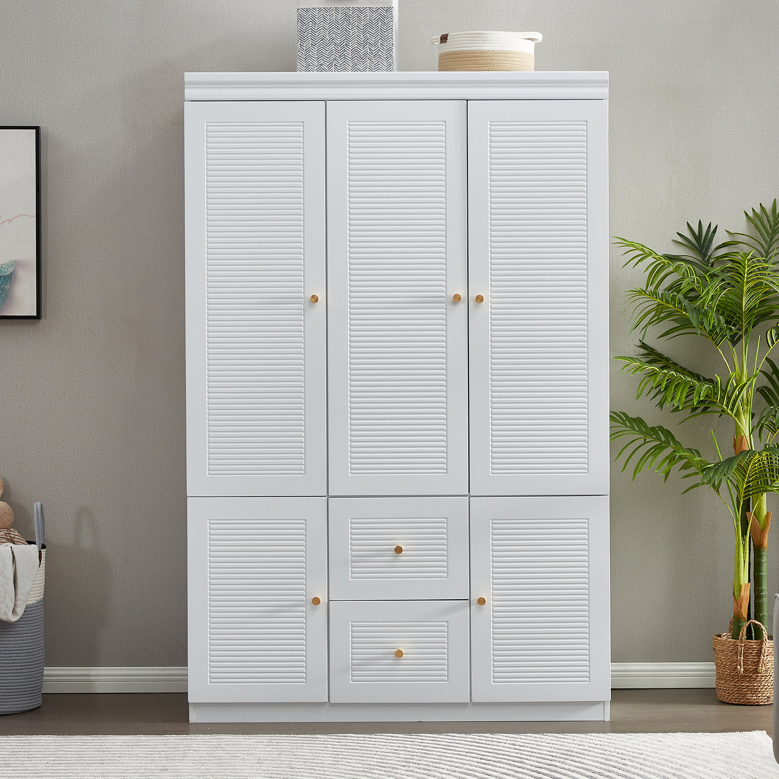 Wardrobe Armoire Clothes Storage Organizer Bedroom Closet Rack Metal Latitude Run Color: White