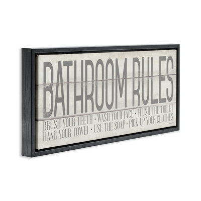 Planked Style Bathroom Rules Framed Floater Canvas Wall Art by Stephanie Workman Marrott wrp-1314