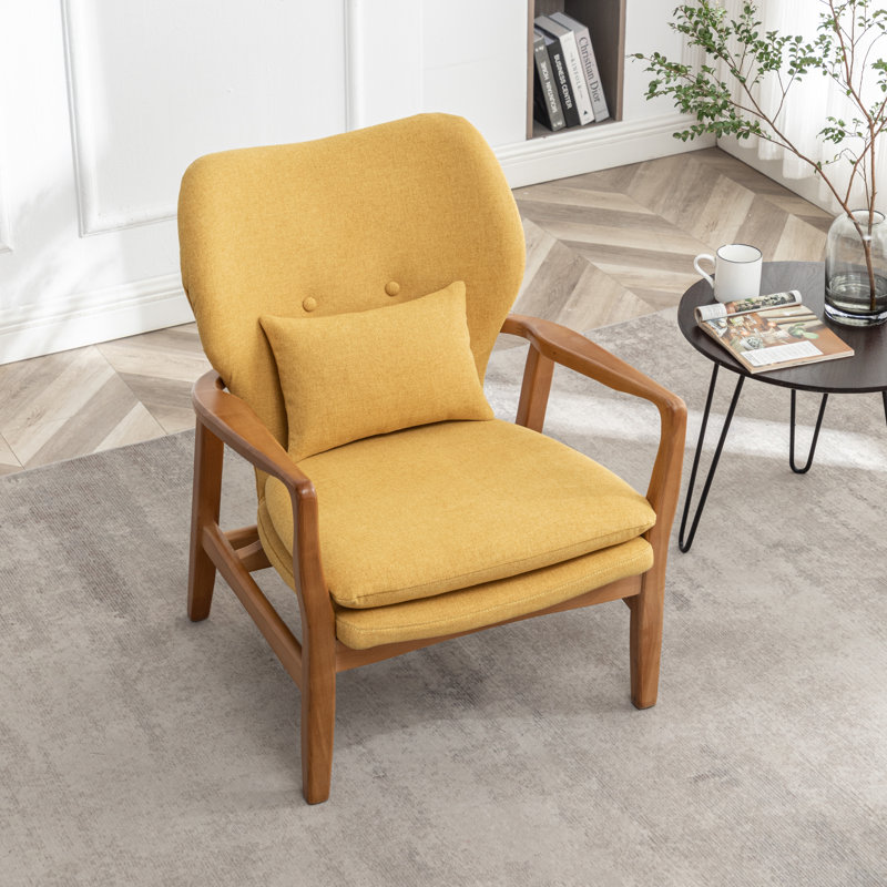 Kornelijus Upholstered Armchair, Yellow Linen Blend