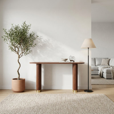 Modern Narrow Console Table with Stainless Steel Legs and Oval Design