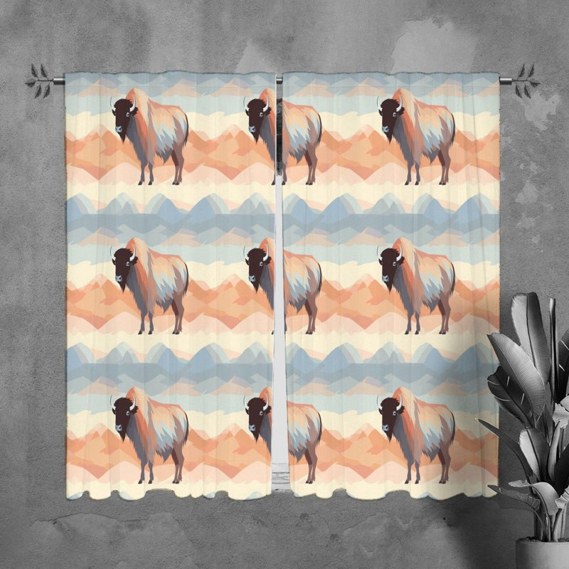 Buffalo Window Curtains Animals Pink Drapes, H 61 po x l 20 po