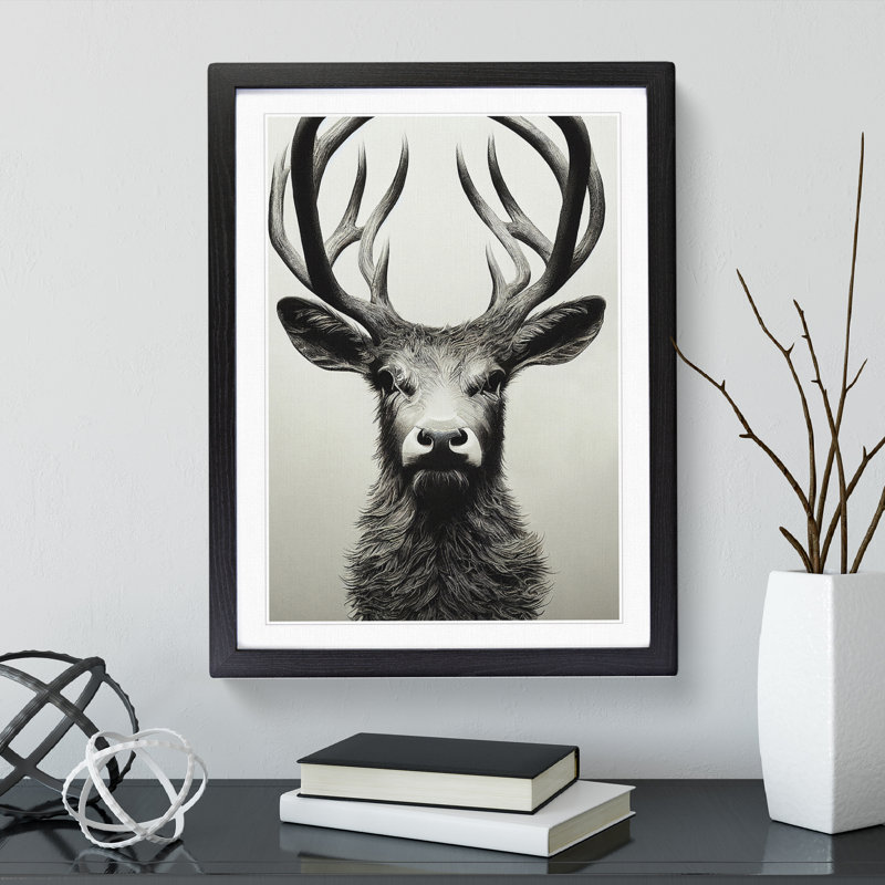Portrait Of A Wild Stag No.3 - Single Picture Frame Print, 34cm W x 25cm W x 2cm D, Black Framed