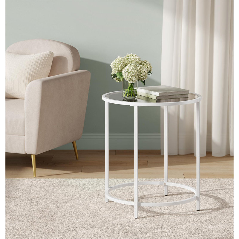 Deckland Glass Top End Table, Pearl White, Slate Grey