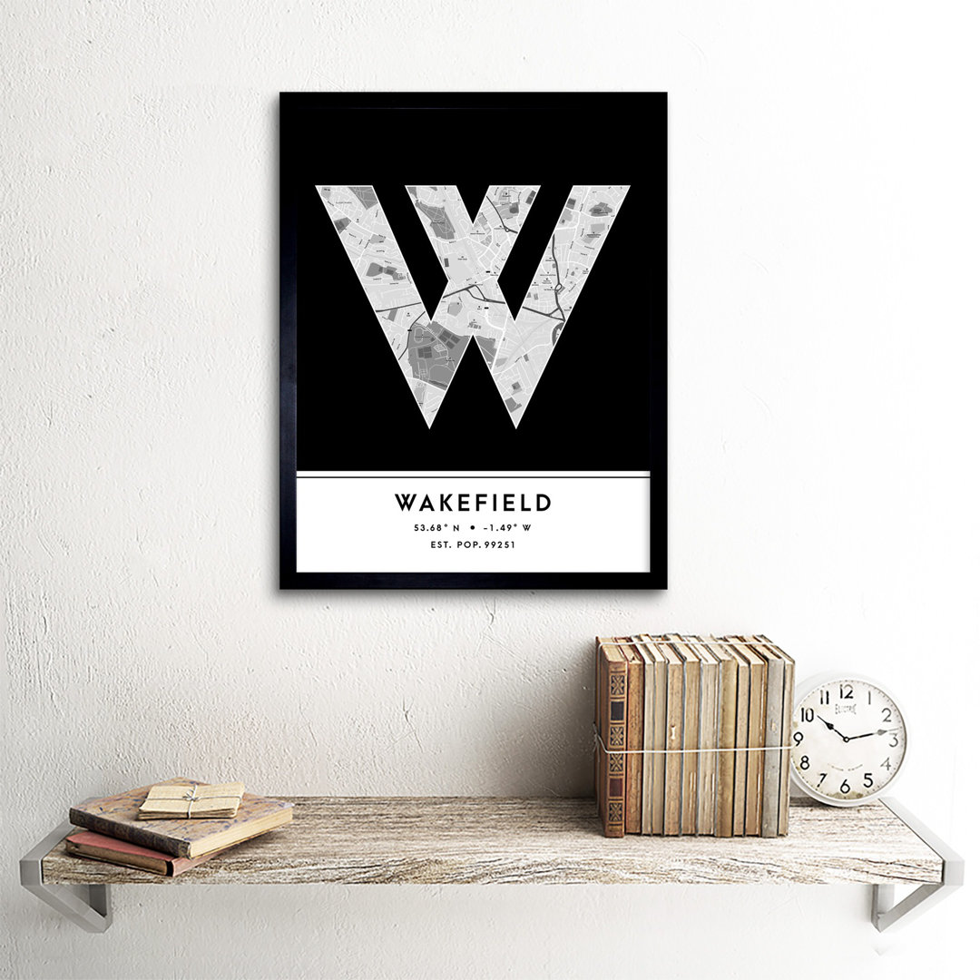 Wakefield City Map Wakefield Black & White - Single Picture Frame Typography