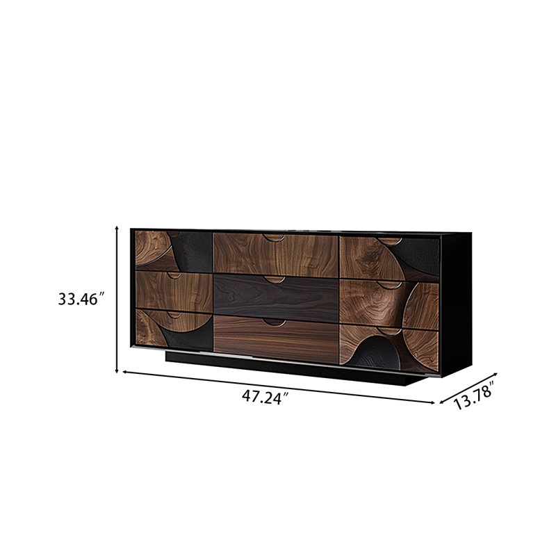 Armoire de rangement simple 47,24 "à neuf tiroirs en bois massif brun-noir, H 33,46 po x l 47,24 po x P 13,78 po