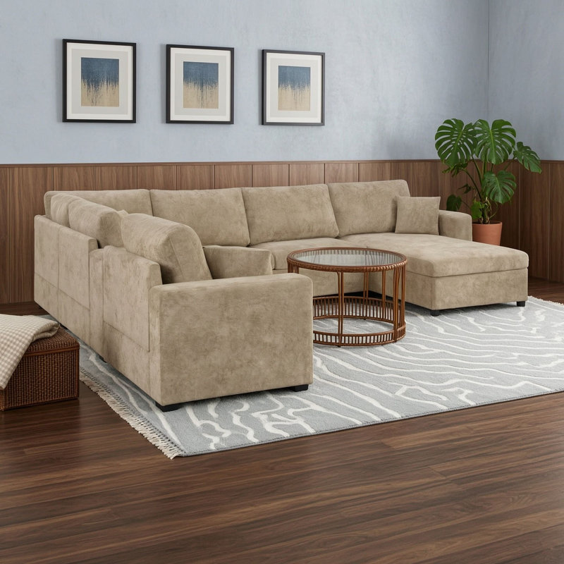 Canapé de coin avec tiroir, coussin et porte-gobelets, Brun