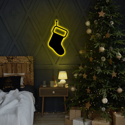 Decorative LED Lighting with Black MDF Base, 7.5 x 13.8 inches | 60 LEDs/m, 12V 1A DC Output, 375 cm Cord | Built-In Wall Hanging System, 350 Lumens, Yellow Color | Energy Efficient, Stylish Home Decor