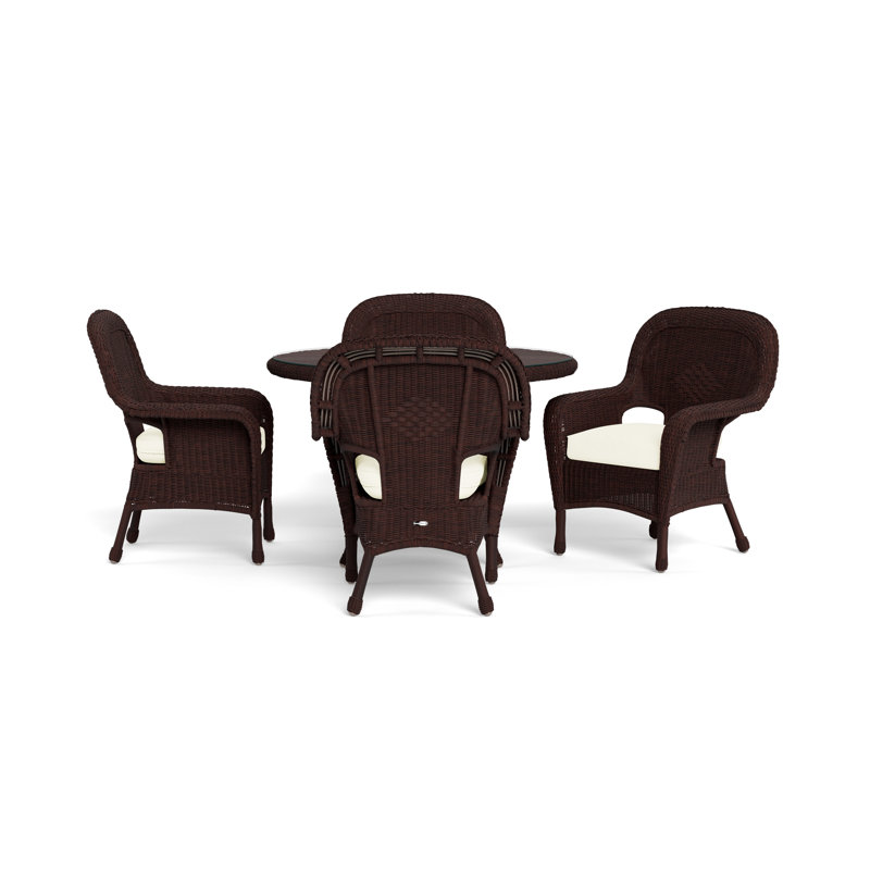 Sea Pines Round 4 - Person 48" Long Dining Set with Cushions, Java, Sunbrella Canvas Canvas