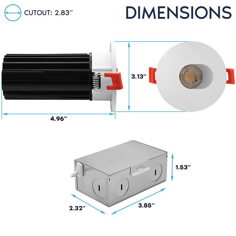 Ensemble de 2 po LUXRITE Éclairage encastré à DEL, lumière Canless à régression profonde, garniture interchangeable ronde blanche et à fente, 5CCT, 1000LM, 15W, paquet de 6 à intensité variable