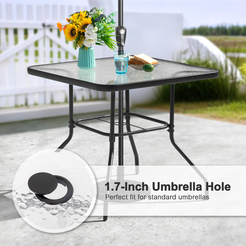 Ensemble repas 5 pièces pour l'extérieur, chaises empilables et trou pour parasol Textilene, Bleu