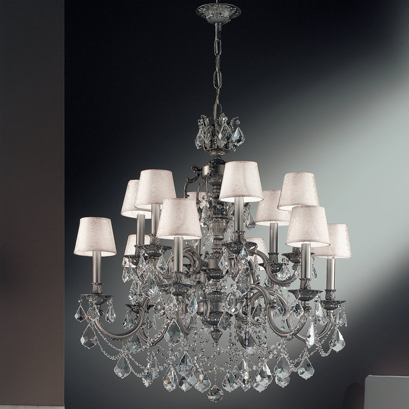 Lustree à plusieurs niveaux avec abat-jour 12 lumières Fairhill, Étain vieilli, Crystalique-Plus