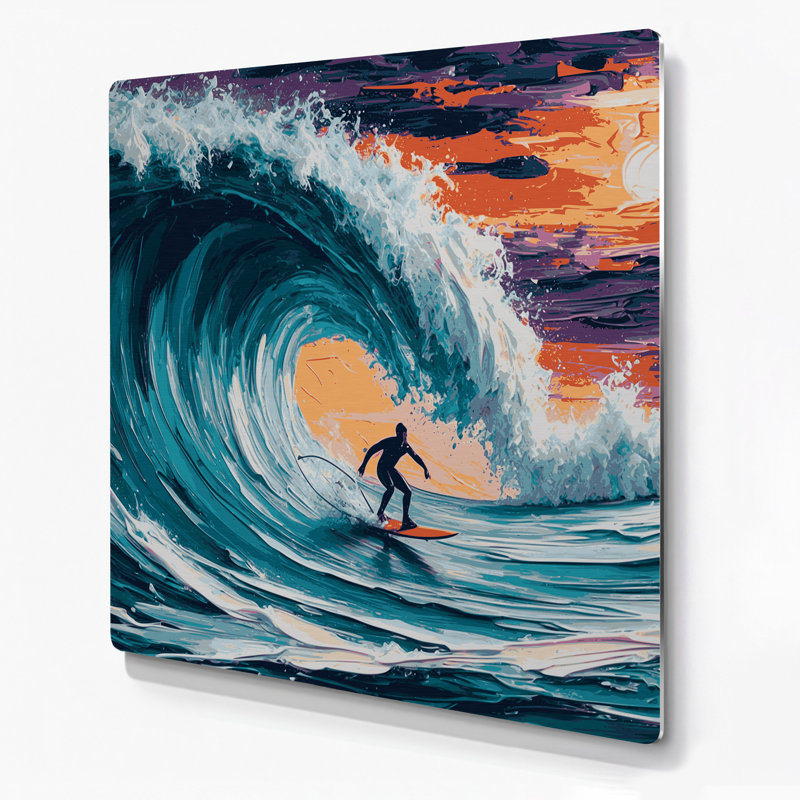 Art mural en métal Sports Surfing Blue, H 16 po x l 16 po