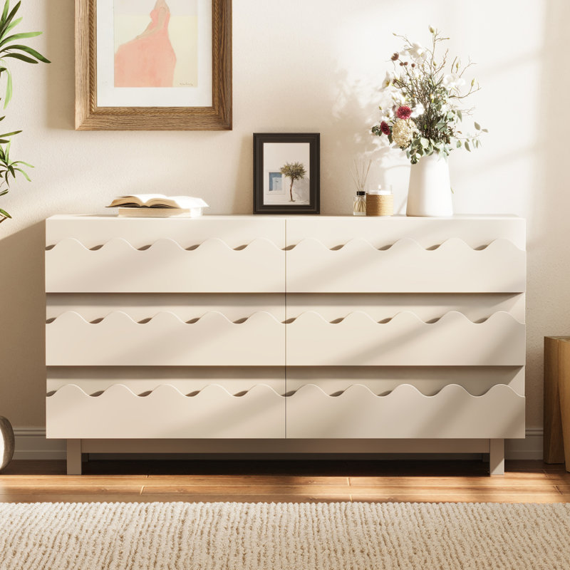 Commode 6 tiroirs Wave Front, Ivoire ivoire