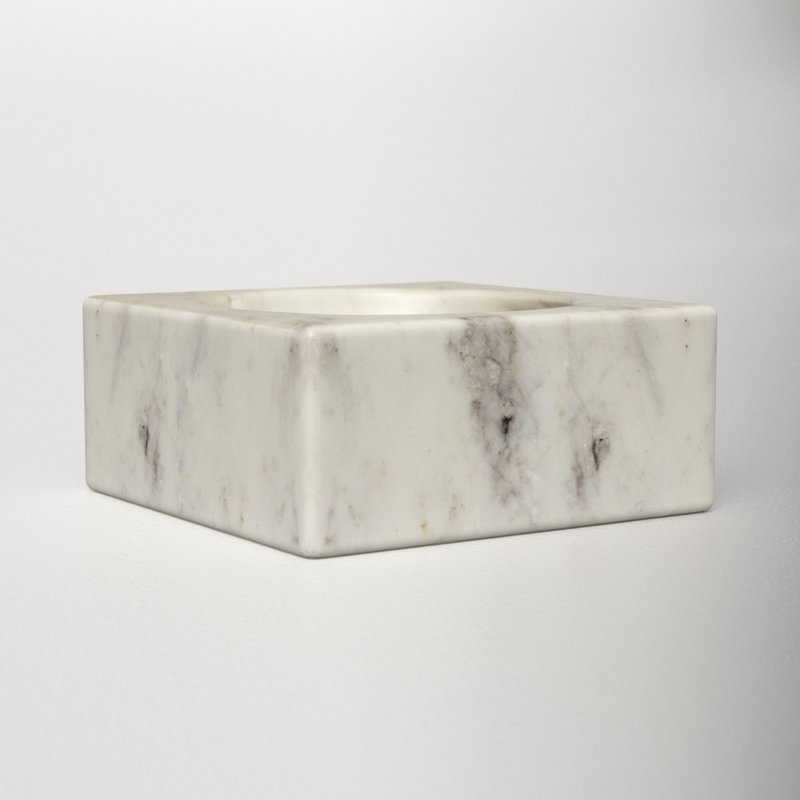 White Marble Square Concave Bowl, 8"