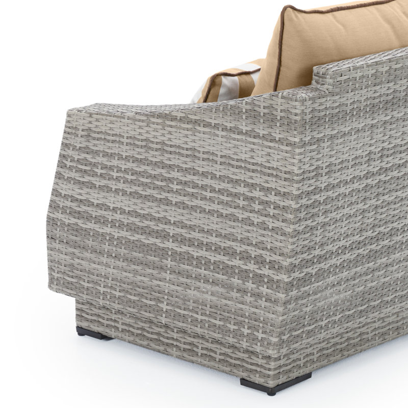 Cannes 6 Piece Corner Sectional and Conversation Table Seating Group with Cushions, Canvas Heather Beige Sunbrella® Canvas