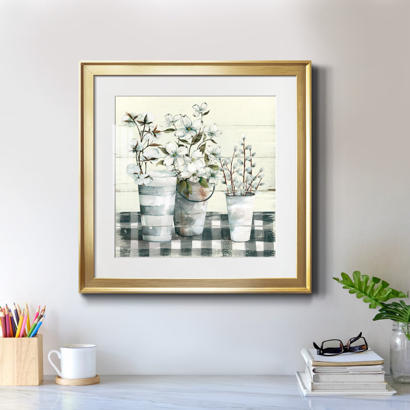 «Spring Gingham I», reproduction d'art sur papier encadré, Encadrement doré, H 30,5 po x l 30,5 po x P 1,5 po