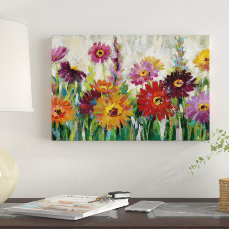 «Jewel Daisy Gerbera», reproduction sur toile, H 8 po x l 12 po x P 0,75 po, Papier beaux-arts encadré noir, Pas de tapis
