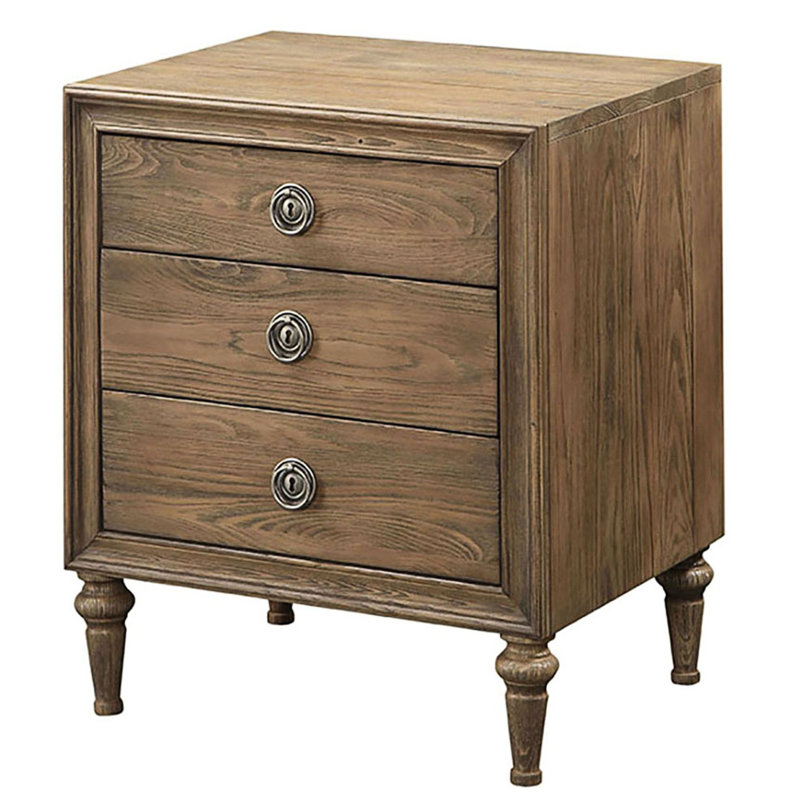 3 Table de chevet en chêne récupéré pour la chambre à coucher - Tiroir en feutre