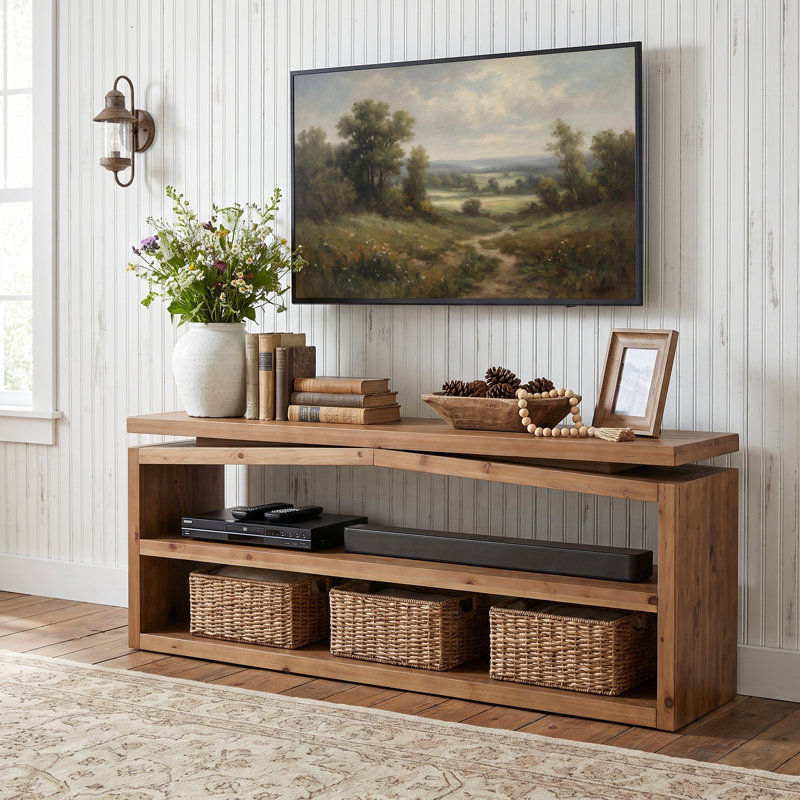 Console rustique en bois massif de 160 cm avec rangement ouvert à 3 niveaux
