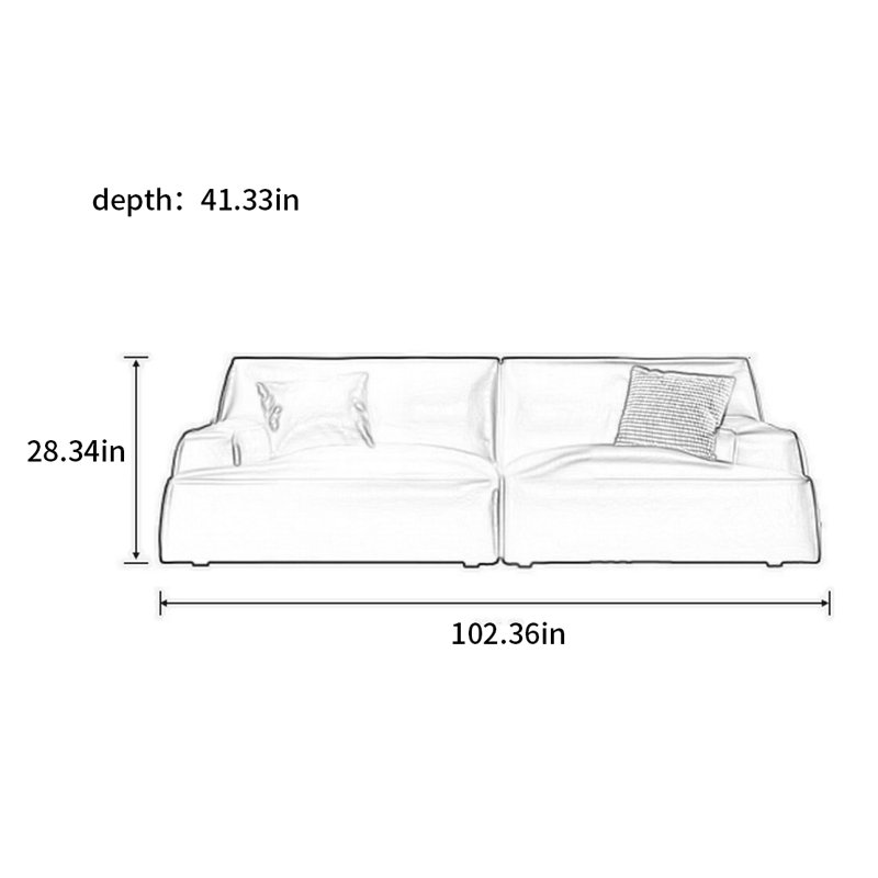 Canapé italien italien, H 28,34 po x l 102,36 po x P 41,33 po