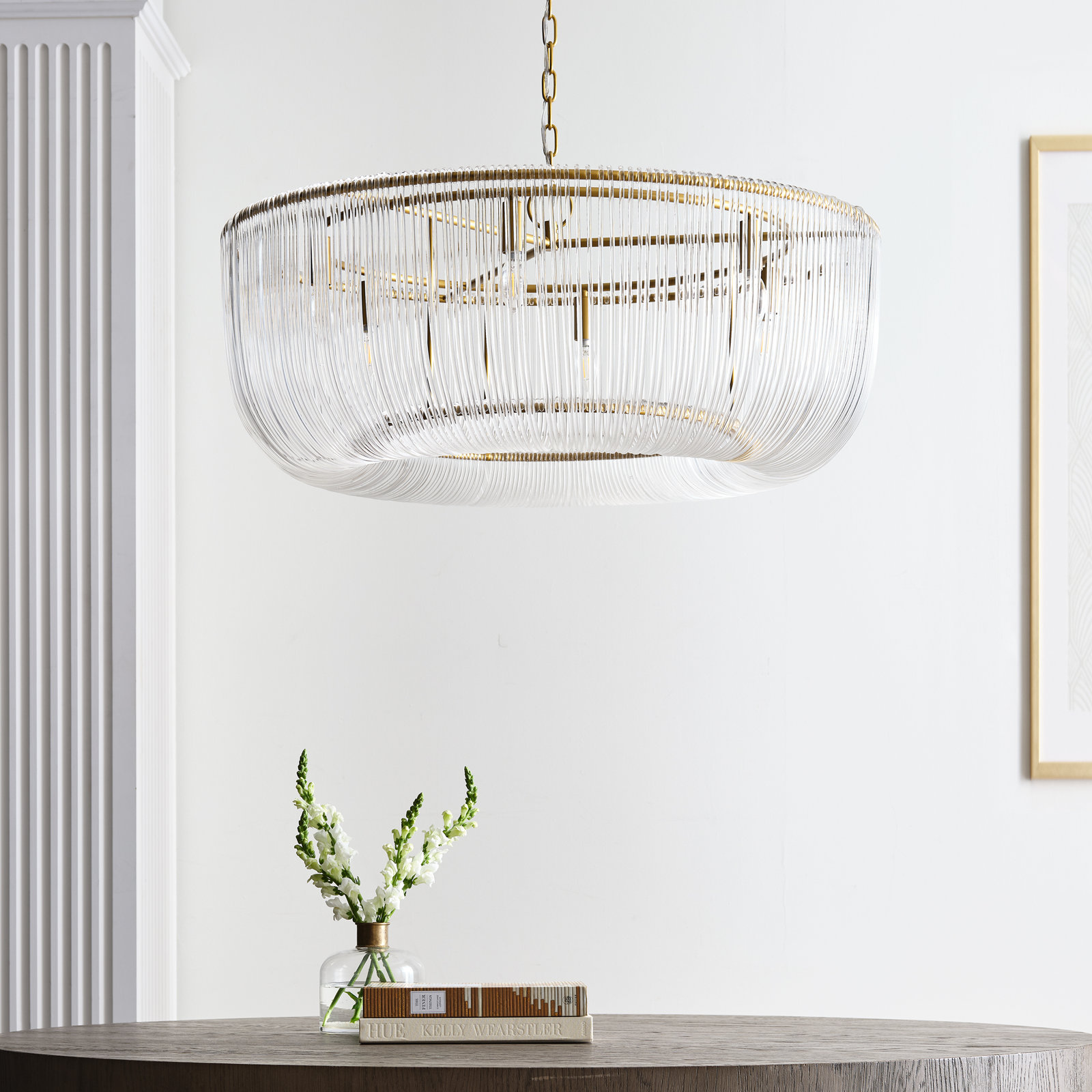 Carell Dimmable 10-Light Pendant, Burnished Brass, 83.5" H x 42" W x 42" D