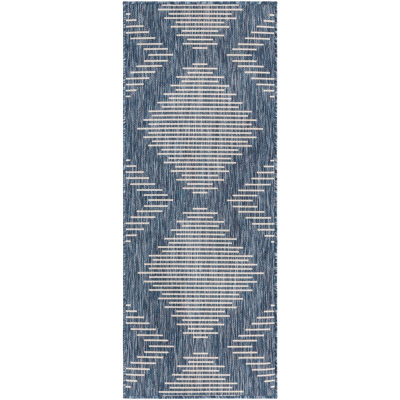 Tapis géométrique bleu en polypropylène tissé à la machine Wallington, Tapis de couloir 2 pi x 5 pi
