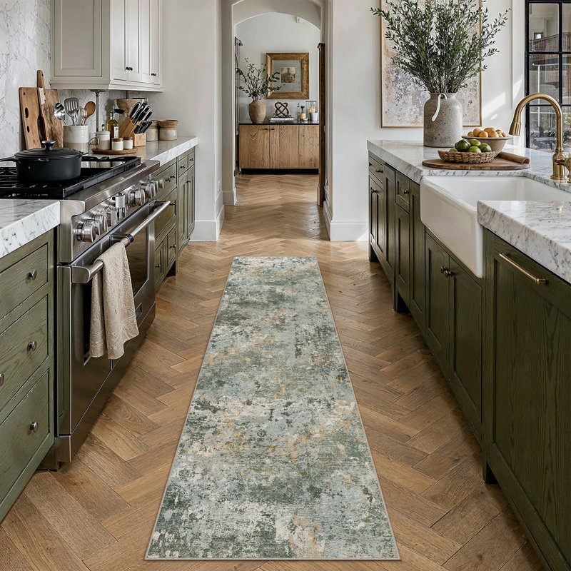 Sarah Modern Abstract Machine Washable Area Rug with Non-Slip Backing, Runner 2' x 8'